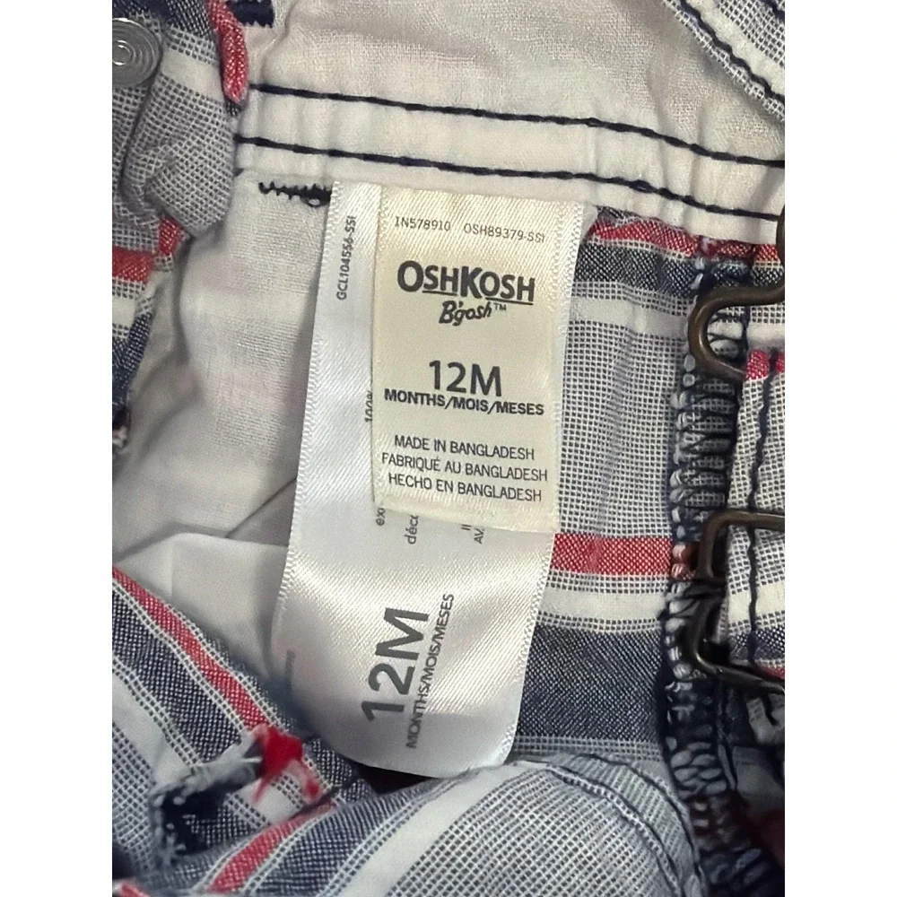 OshKosh B'gosh Overalls Kids 12M Blue Red White Striped Cotton Vestbak Shortalls